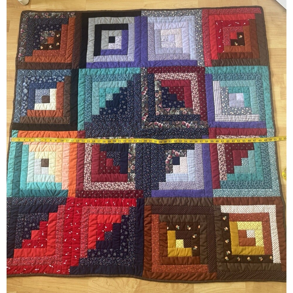 Handmade Log Cabin Patchwork Quilt 51”x51” - Picture 7 of 8